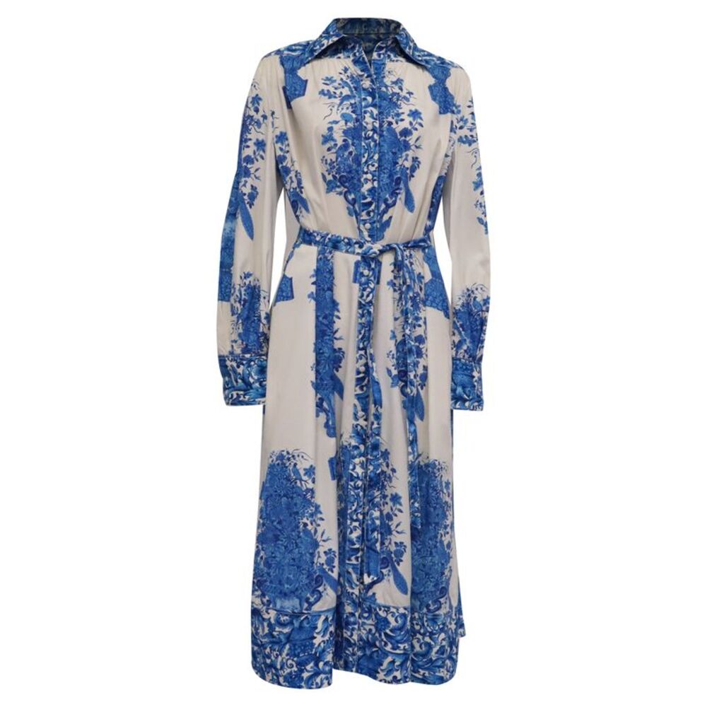 Valentino Floral-Print Midi Shirt Dress in Blue Cotton